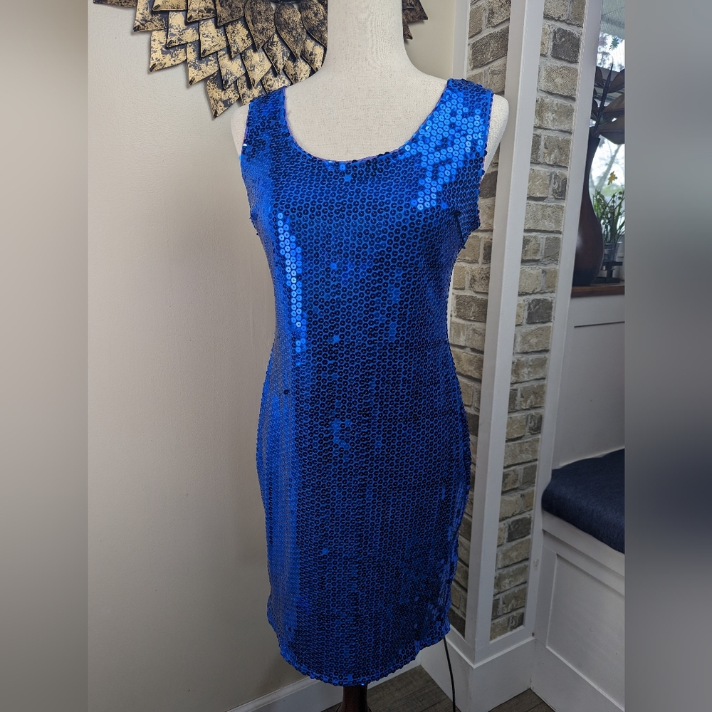 Erika's Place Blue Sequin Bodycon Dress Size Medium